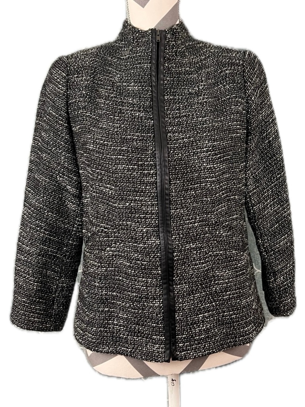 Eileen Fisher Tweed Leather Trim Jacket – Size XS - Picture 3 of 11